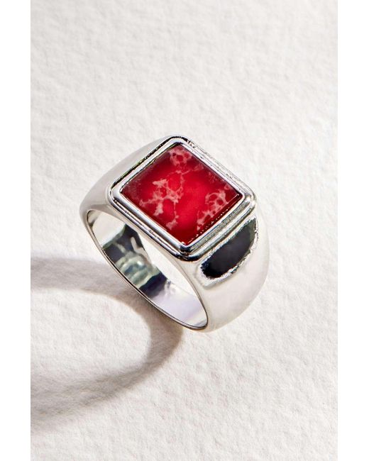 Urban Outfitters White Uo Plated Square Stone Ring for men