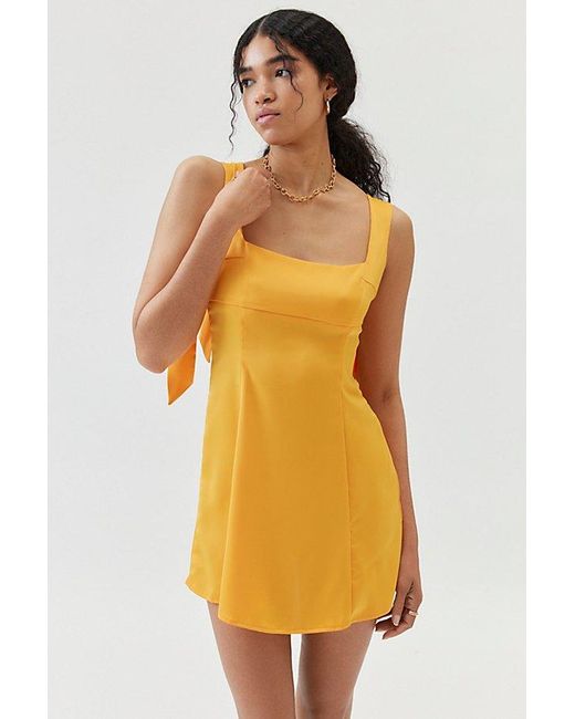 Urban Outfitters Yellow Uo Bri Double Bow Satin Mini Dress