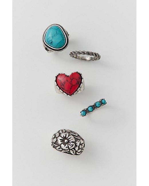 Urban Outfitters Red Leila Etched Heart Ring Set