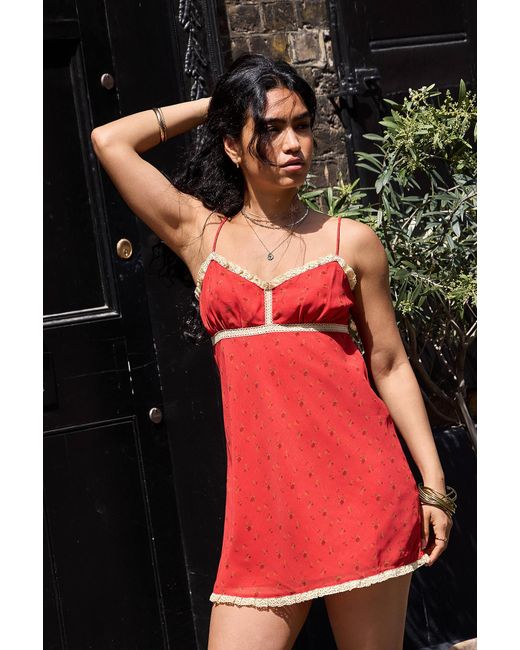 Kimchi Blue Red Anya Floral Print Chiffon Mini Dress