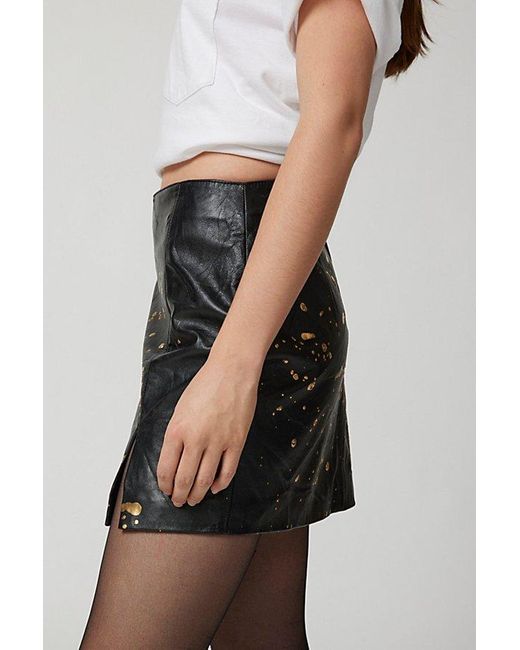 Urban Renewal Black Parties Remade Splatter Leather Mini Skirt