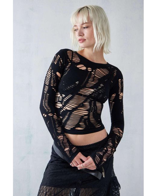 Urban Outfitters Uo Rebel Extreme Slash Long-sleeved Top In Black,at