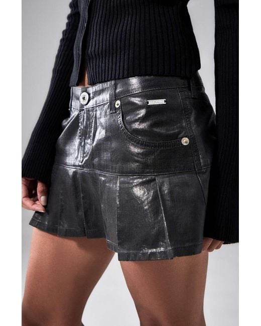 BDG Black Kara Coated Pleated Mini Skirt