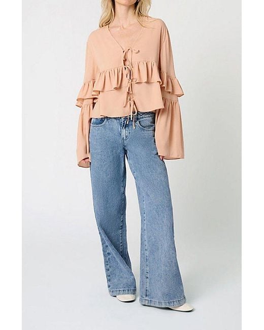 WeWoreWhat Natural Ruffle Tie Front Top