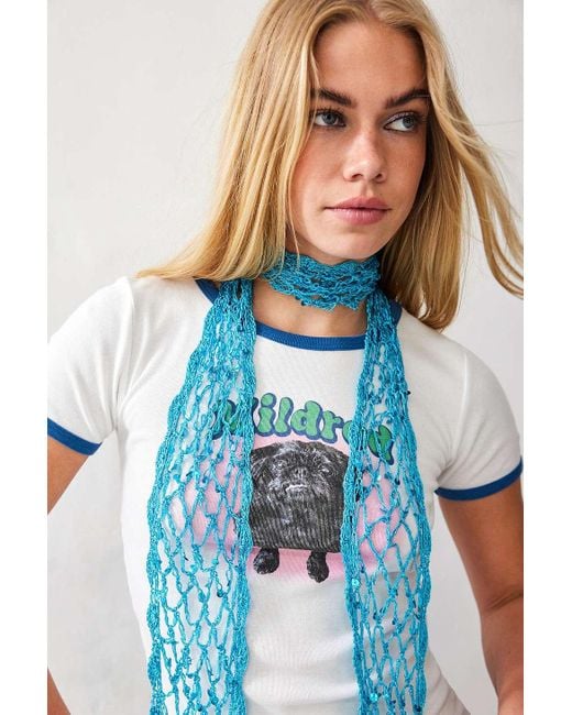Urban Outfitters Blue Uo Sequin Open Weave Scarf