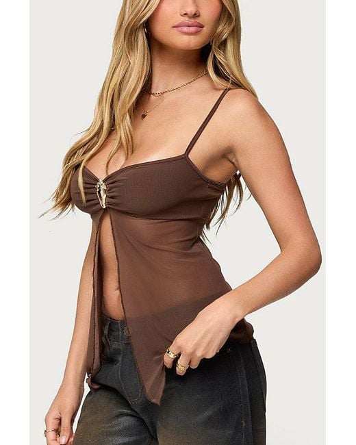 Edikted Black Reeve Split Front Sheer Mesh Top