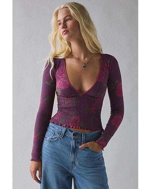 Kimchi Blue Multicolor Only You Smocked Long Sleeve Top
