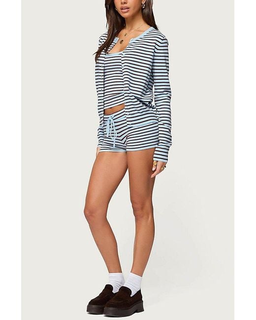 Edikted Blue Lillian Striped Button Up Knit Cardigan