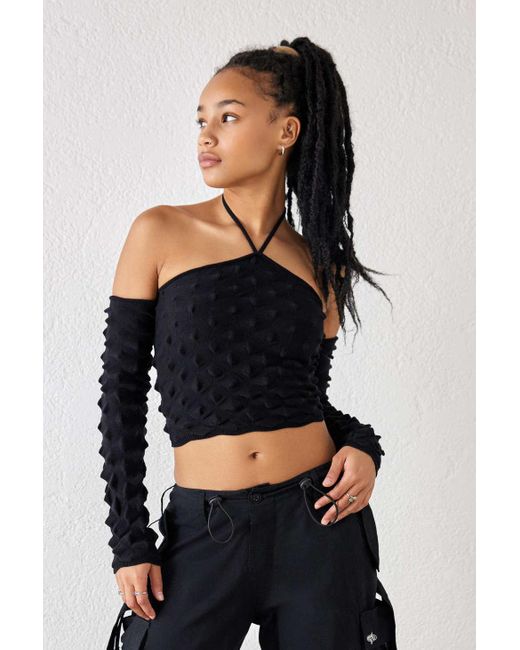 Urban Outfitters Black Uo Spiky Textured Halter Top
