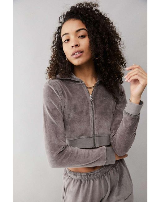 iets frans Gray Grey Cropped Velour Hoodie