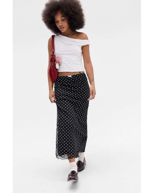Urban Outfitters Natural Uo Polka Dot Mesh Maxi Skirt
