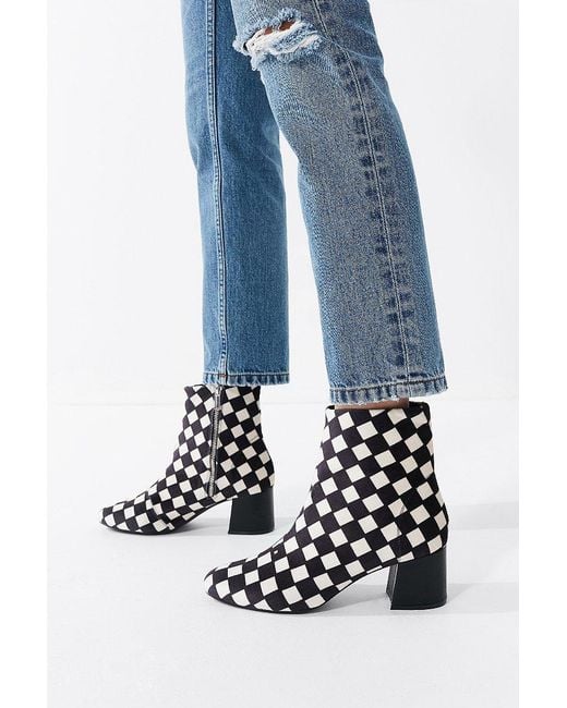 Urban Outfitters Black Mel Velvet Checkerboard Ankle Boot