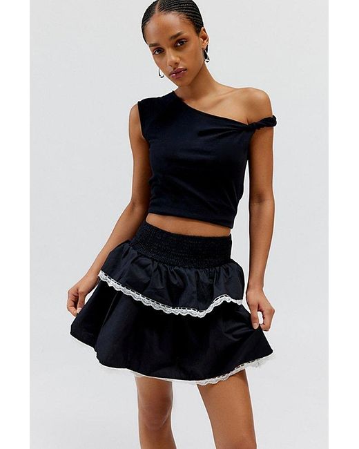 Daisy Street Black Poplin Tiered Mini Skirt