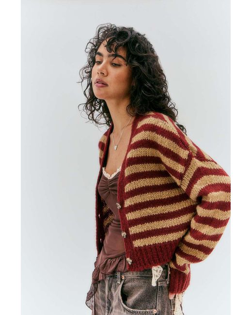 Urban Outfitters Red Uo Laguna Striped Cardigan