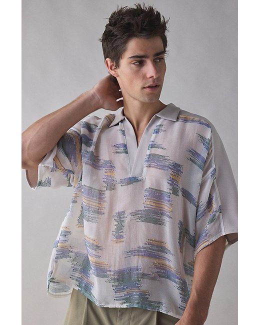 Meagratia Gray Mesh Skipper Short Sleeve Shirt Top for men