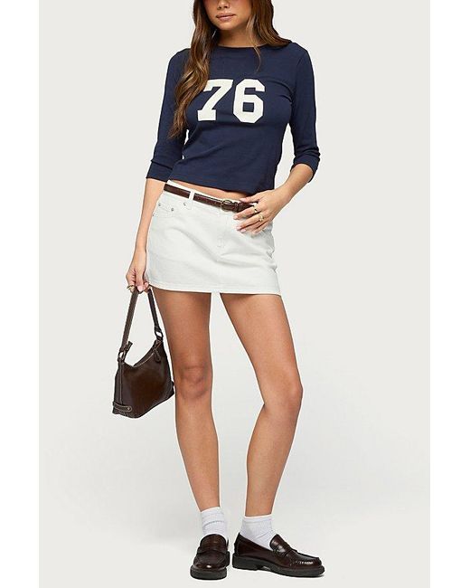 Edikted White Spencer Low Rise Denim Micro Skirt