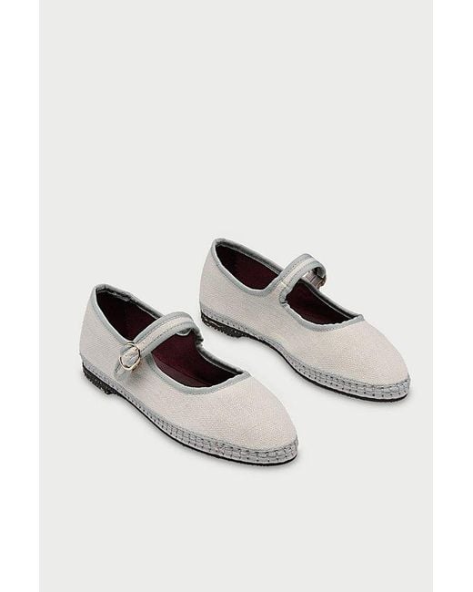 Flabelus White Linen Mary Jane Flat