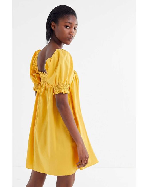 Urban Outfitters Yellow Uo Puff Sleeve Babydoll Dress