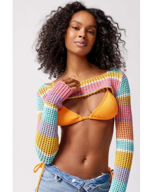 Urban Outfitters Orange Uo Whitney Open-knit Shrug Sweater