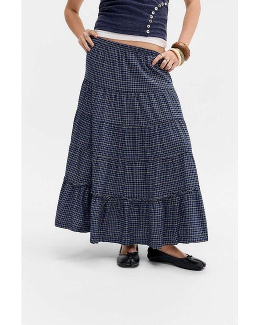 Kimchi Blue Green Betty Check Midi Skirt