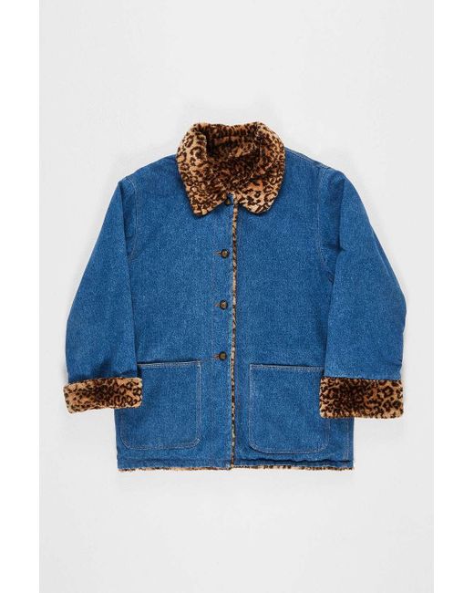 Urban Renewal Blue One-of-a-kind Leopard Print & Denim Reversible Coat Jacket