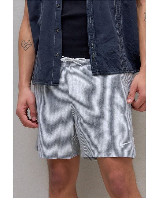 Nike Blue Black Stripe 5" Seersucker Swim Shorts for men