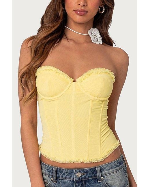 Edikted Yellow Deirdre Mesh Lace Up Corset