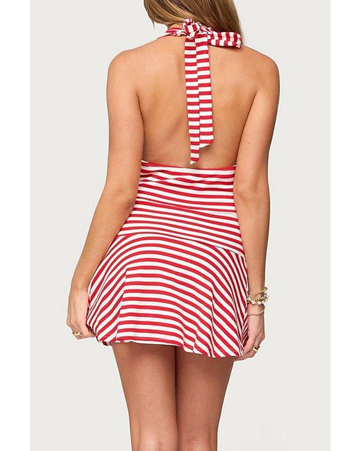 Edikted Red Cowl Neck Drop Waist Mini Dress