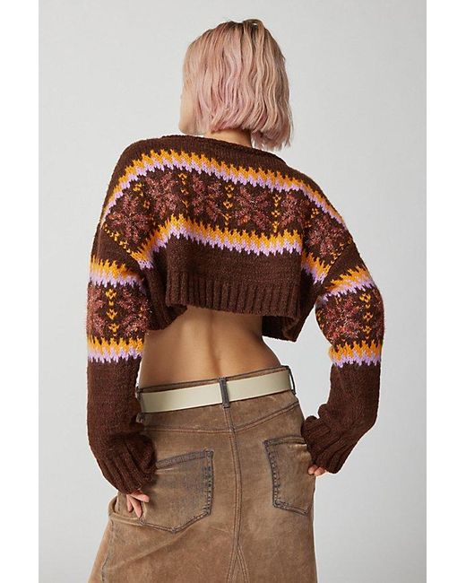 Urban Outfitters Brown Uo Turner Cropped Fair Isle Sweater