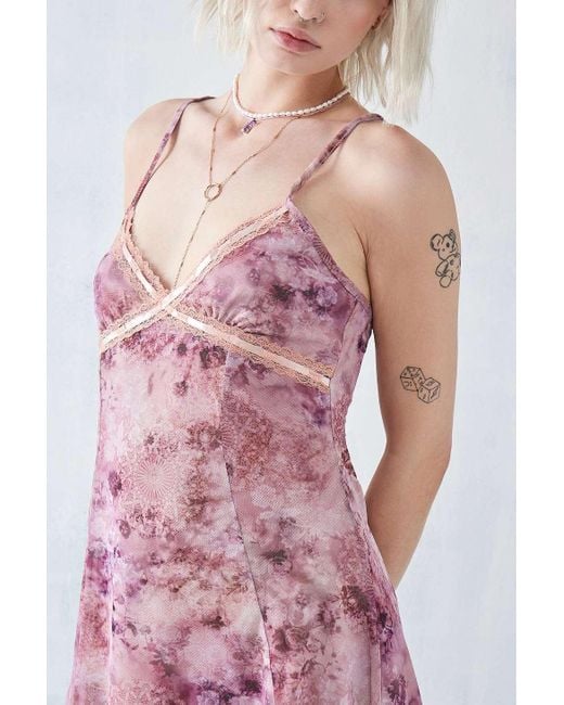 Urban Outfitters Pink Uo Mesh Lace Insert Floral Mini Dress