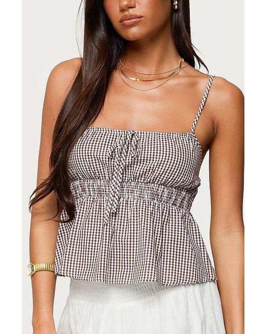 Edikted Gray Zahara Gingham Babydoll Top