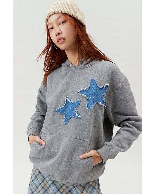 Urban Renewal Blue Remade Star Patch Hoodie Sweatshirt