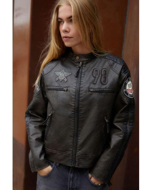 BDG Black Distressed Faux Leather Motocross Jacket