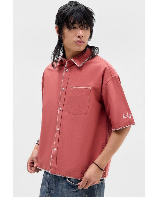 BDG Red Arlo Cross Stitch Shirt for men