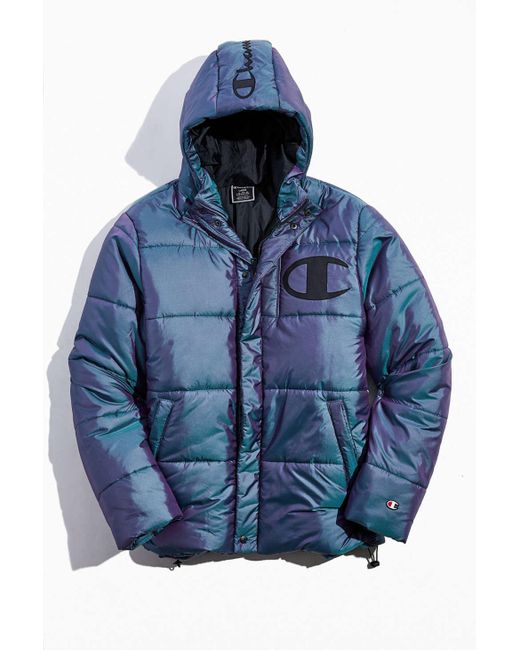 Champion Uo Exclusive Iridescent Puffer Jacket in Blue for Men | Lyst