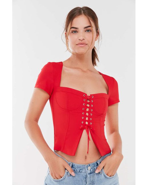 I.AM.GIA Red I.am. Gia Evita Lace-up Bustier Top
