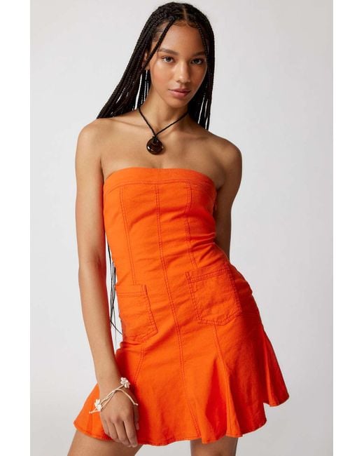 BDG Orange Demi Denim Strapless Mini Dress