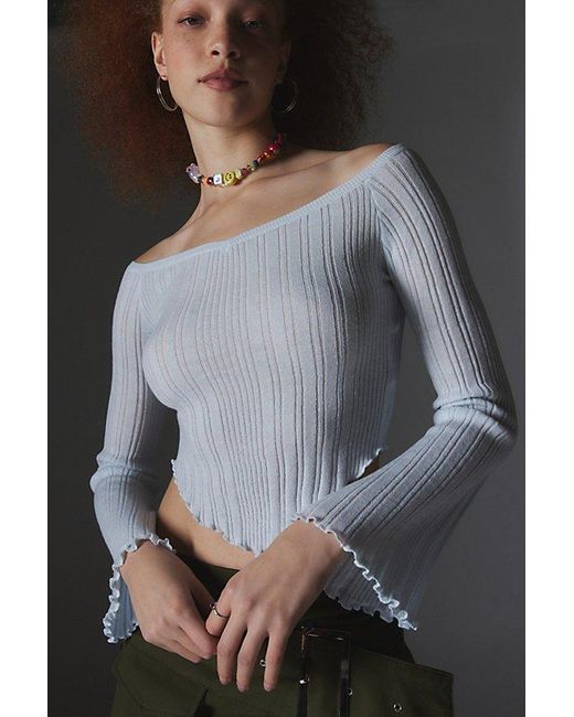Silence + Noise Gray Tatianna Off-The-Shoulder Ribbed Sweater