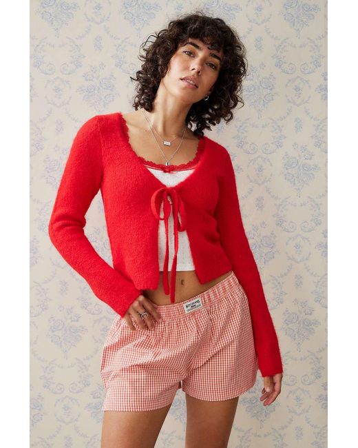 Urban Outfitters Red Uo Tie-front Knit Cardigan