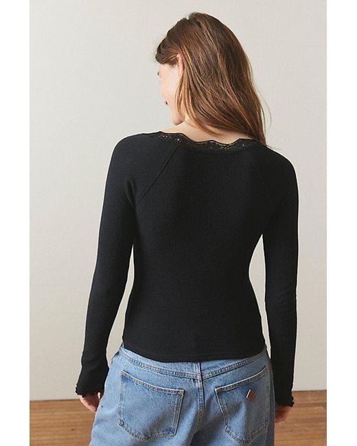 Out From Under Black Diana Layering Lace-Trim Henley Top