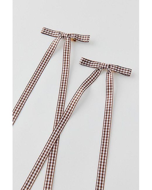 Urban Outfitters Brown Long Gingham Hair Bow Clip