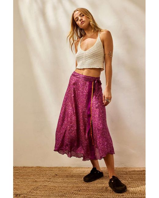 Urban Renewal Pink Made From Remnants Paisley Silk Wrap Midi Skirt