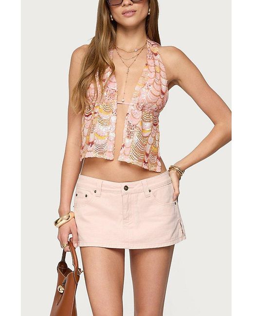 Edikted Pink Mermaid Backless Sequin Split Front Top