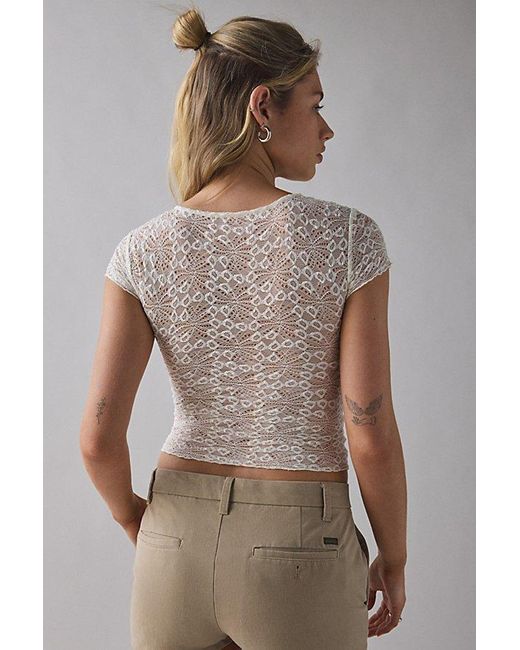 Kimchi Blue White Maisie Sheer Lace Twist-Front Crop Top