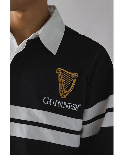 Urban Outfitters Black Guinness Embroidered Logo Rugby Shirt Top for men