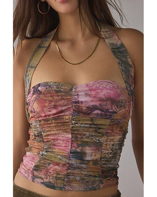 Urban Outfitters Multicolor Uo Erin Ruched Sheer Mesh Cropped Halter Top