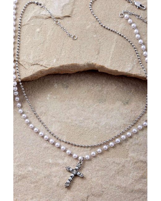 Silence + Noise Metallic Silence + Noise Double Layer Pearl Cross Necklace