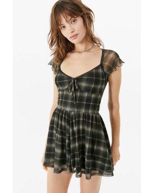 Urban Outfitters Black Uo Milly Plaid Mesh Romper