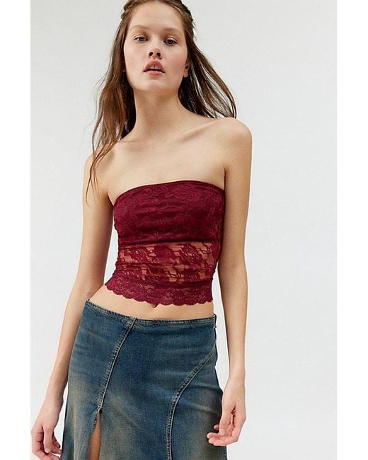 Urban Renewal Red Remnants Lace Tube Top
