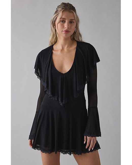 Kimchi Blue Women's Black Castle Dweller Lace Trim Bell Sleeve Mini Dress Kimchi Blue Women's Black Castle Dweller Lace Trim Bell Sleeve Mini Dress